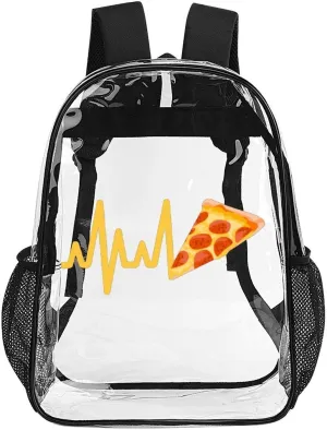 Heartbeat Pizza Unisex Backpack 17" Simple Daypacks Transparent Shoulders Bag for Camping Hiking Travel Gear