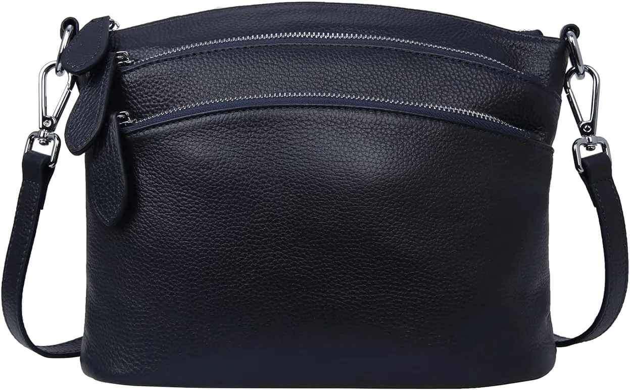 HESHE Leather Crossbody Bags Purses for Women Small Functional Multi Pocket Cross Body Purses Shoulder Satchel Handbags