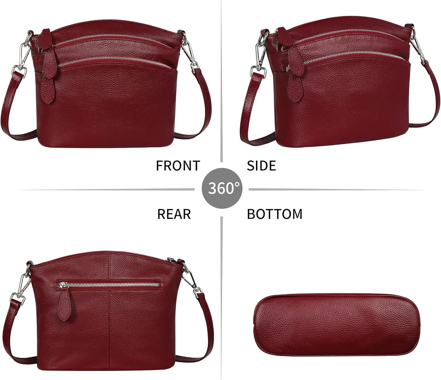 HESHE Leather Crossbody Bags Purses for Women Small Functional Multi Pocket Cross Body Purses Shoulder Satchel Handbags