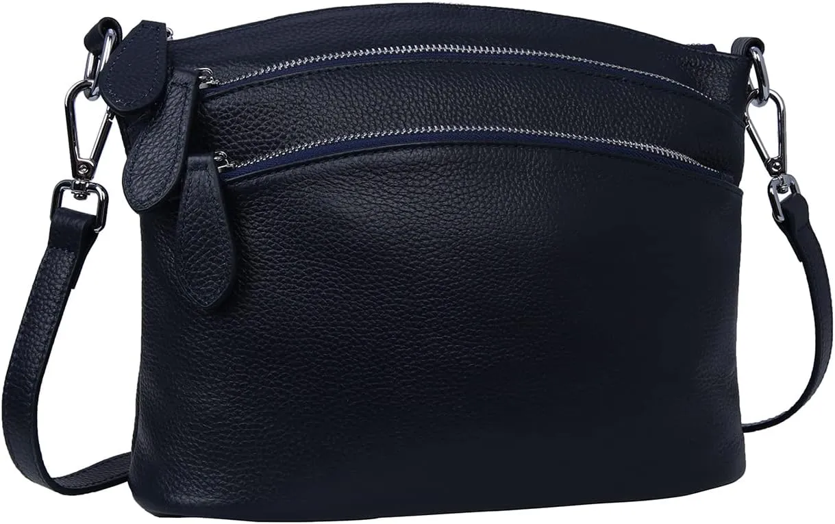 HESHE Leather Crossbody Bags Purses for Women Small Functional Multi Pocket Cross Body Purses Shoulder Satchel Handbags