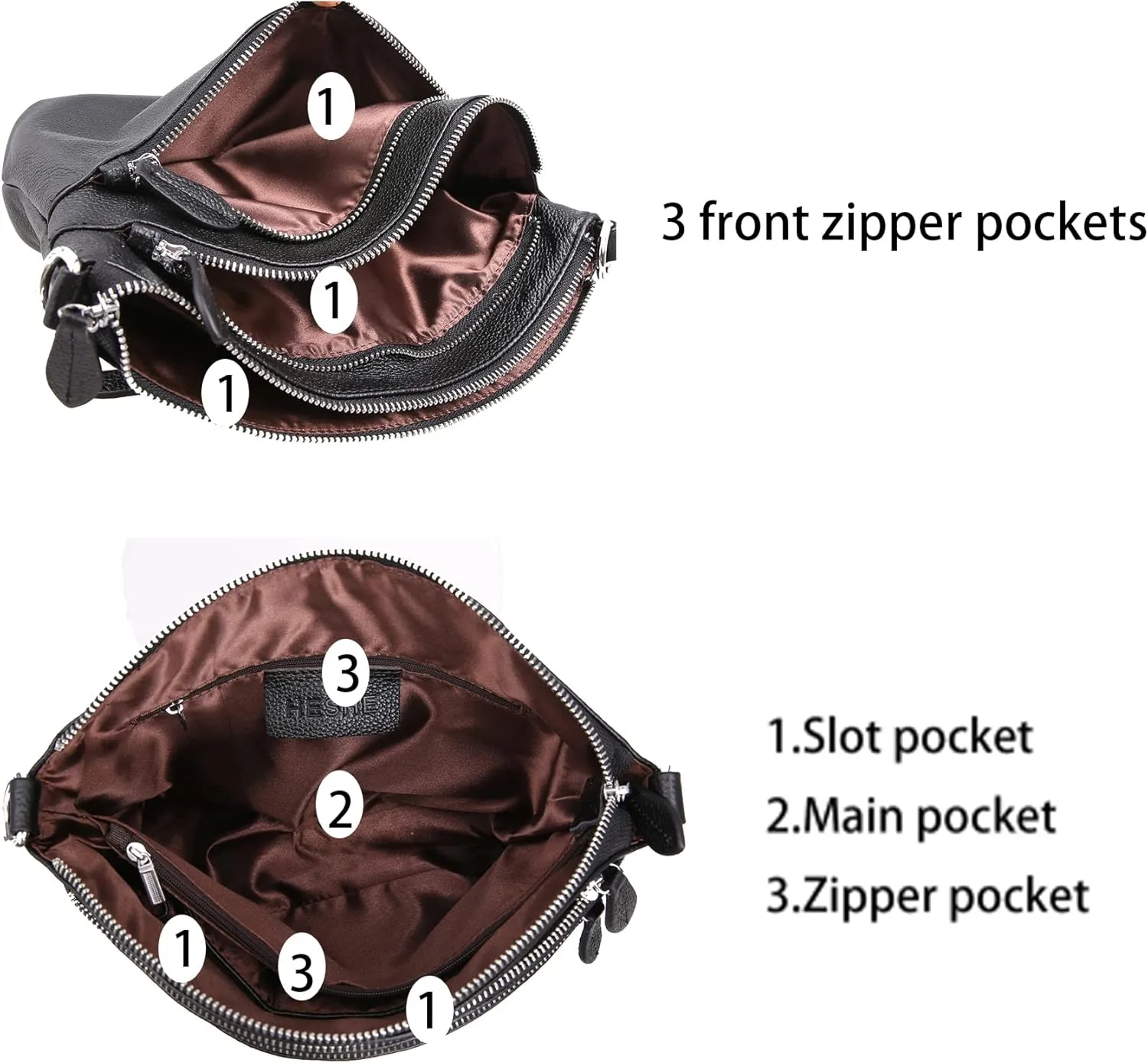 HESHE Leather Crossbody Bags Purses for Women Small Functional Multi Pocket Cross Body Purses Shoulder Satchel Handbags