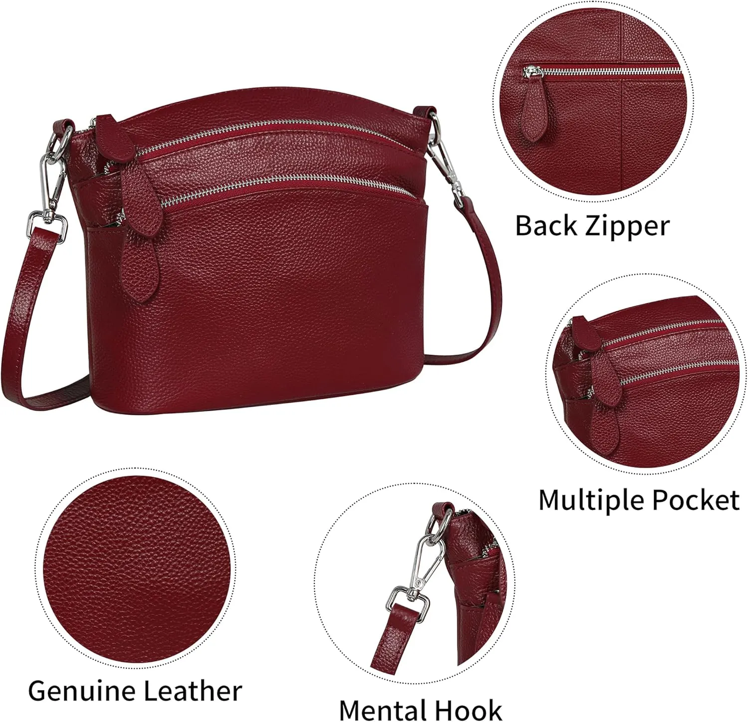 HESHE Leather Crossbody Bags Purses for Women Small Functional Multi Pocket Cross Body Purses Shoulder Satchel Handbags