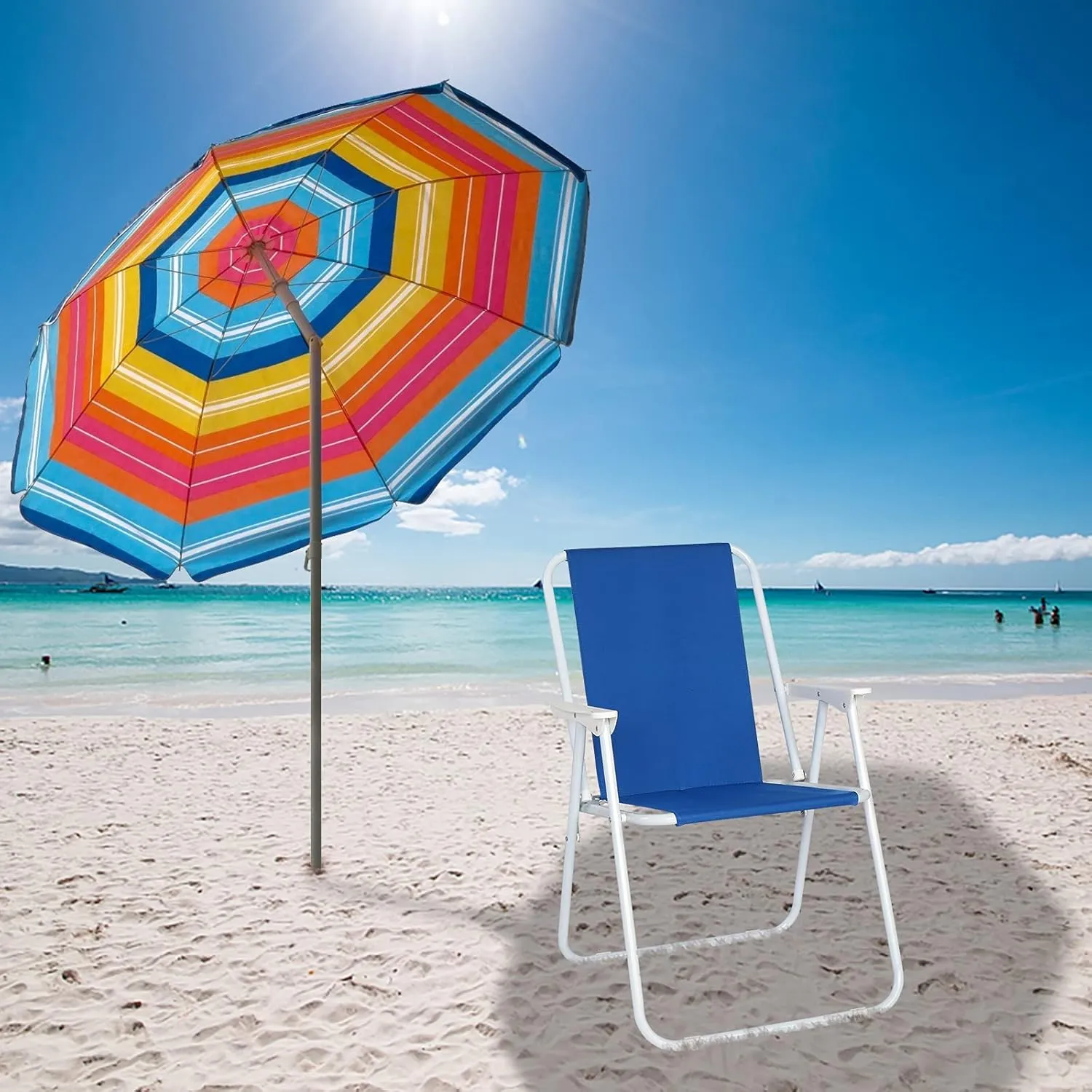 High Seat Folding Beach Chair, Portable, Blue, Oxford Cloth & Iron Pipe, 4 lbs, 38.5cm Sitting Height, 220.46 lbs Load, For Beach, Camping, Hunting, Fishing, Lawn/Garden