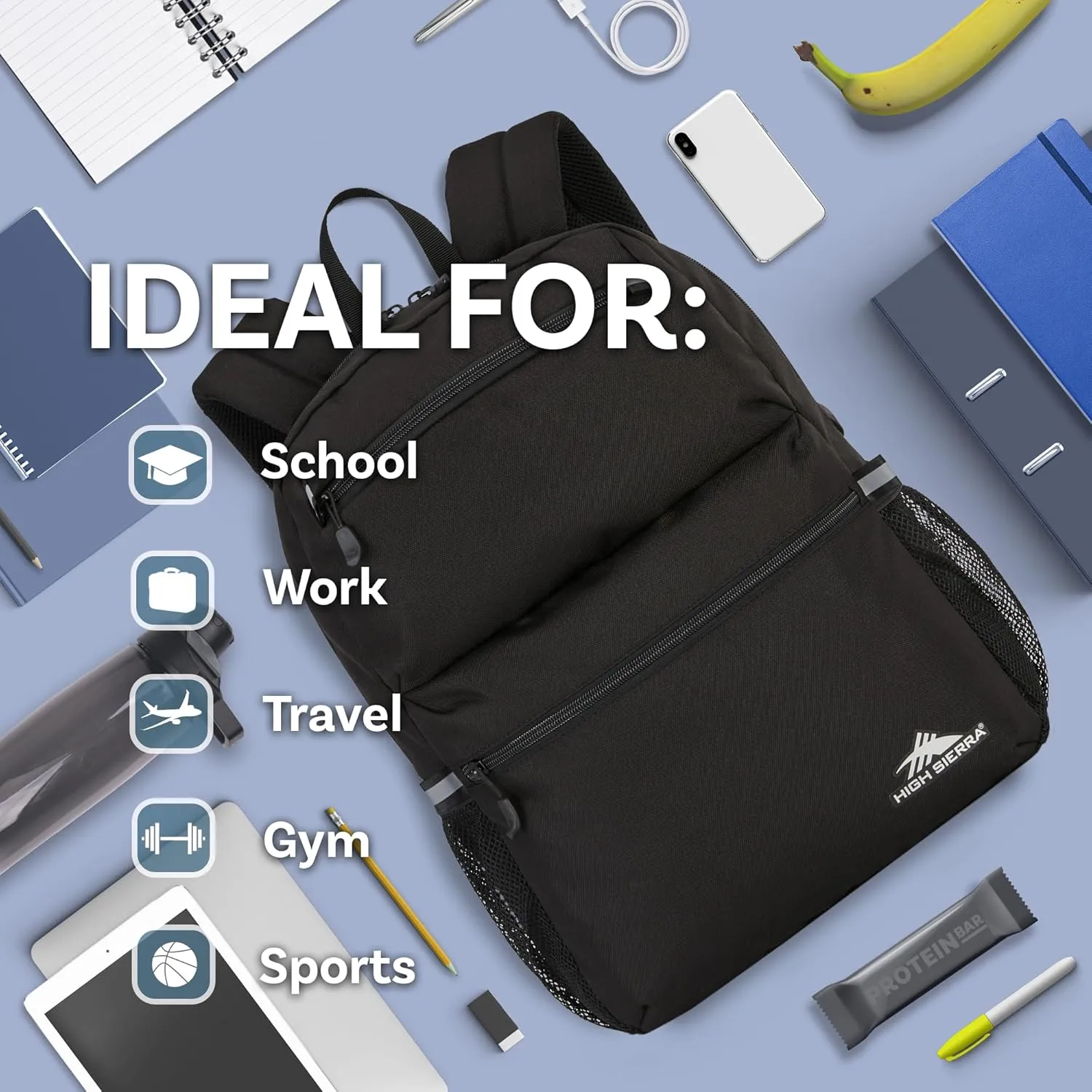 High Sierra Abbreviate Backpack, Laptop Bookbag for Travel, Black, One Size