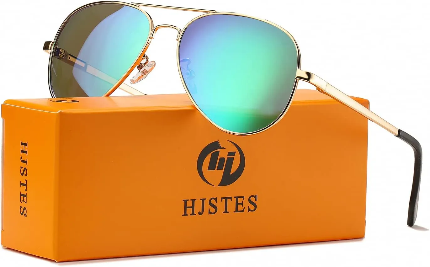 HJSTES Polarized Aviator Sunglasses for Women Men Classic Metal Shades Mirror Lens 100% UV Blocking, 58mm