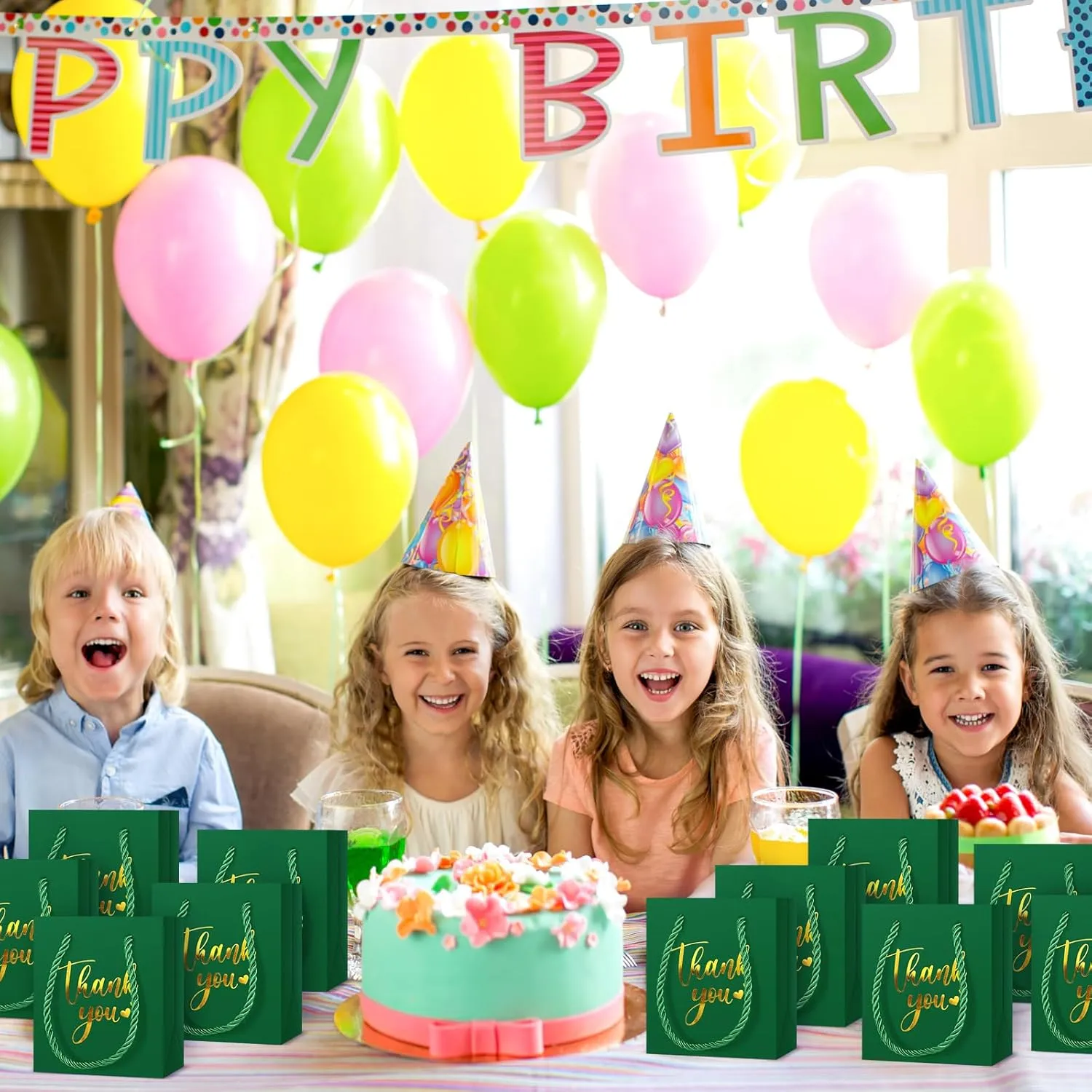 Honoson 30 Pcs Mini Gift Bag with Handle 4 x 2.75 x 4.5'' Small Thank You Paper Bag for Wedding Baby Shower Birthday Graduation Thanksgiving Party Favor Supplies(Dark Green)