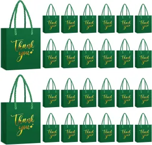 Honoson 30 Pcs Mini Gift Bag with Handle 4 x 2.75 x 4.5'' Small Thank You Paper Bag for Wedding Baby Shower Birthday Graduation Thanksgiving Party Favor Supplies(Dark Green)