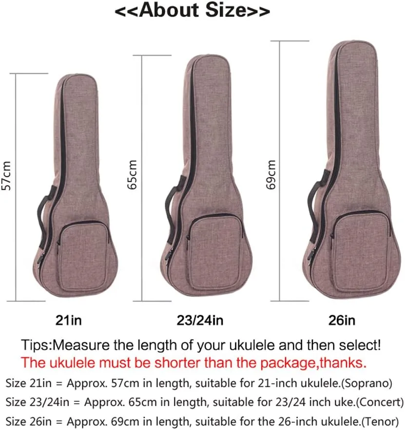 HOT SEAL Simple Linen 10MM Classic Thick Durable Ukulele Case Bag with Large Storage (26in, Brown)