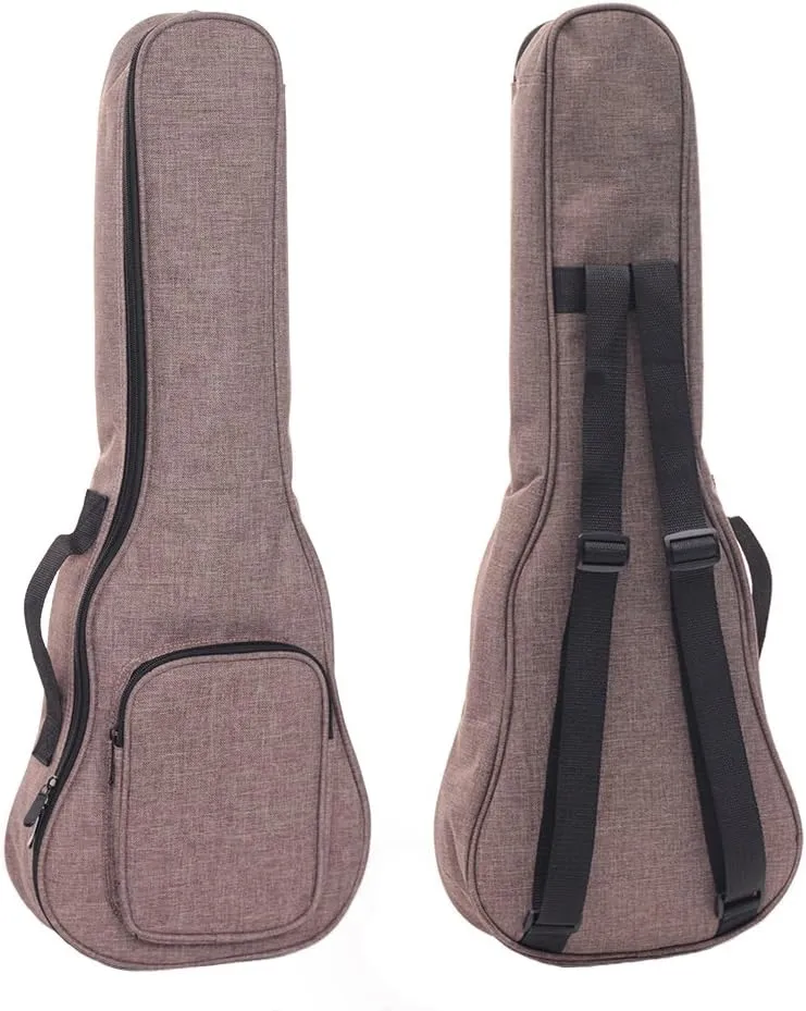 HOT SEAL Simple Linen 10MM Classic Thick Durable Ukulele Case Bag with Large Storage (26in, Brown)