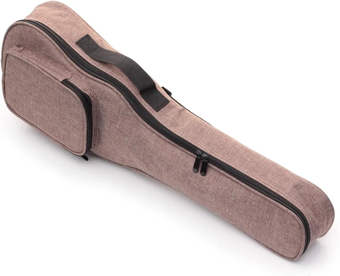 HOT SEAL Simple Linen 10MM Classic Thick Durable Ukulele Case Bag with Large Storage (26in, Brown)