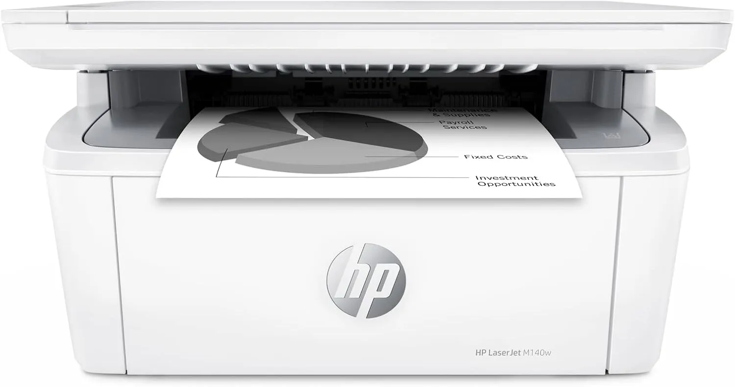HP Laserjet MFP M140w Wireless Monochrome All-in-One Printer, Copier, Scanner, Phone, Tablet, for Home, Office Use, Easy Setup, Auto-On/Off Technology Compact White 7MD72F (Renewed)