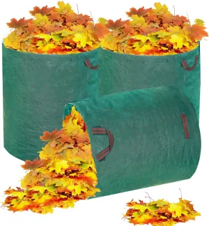 Hugeleaf 3 Pack Reusable Leaf Bags 132 Gallon with Reinforced Handles, Extra Large Collapsible Lawn Bags with Plastic Hoops, Stand Up Yard Waste Bin for Leaves, Lawn Debris Collection