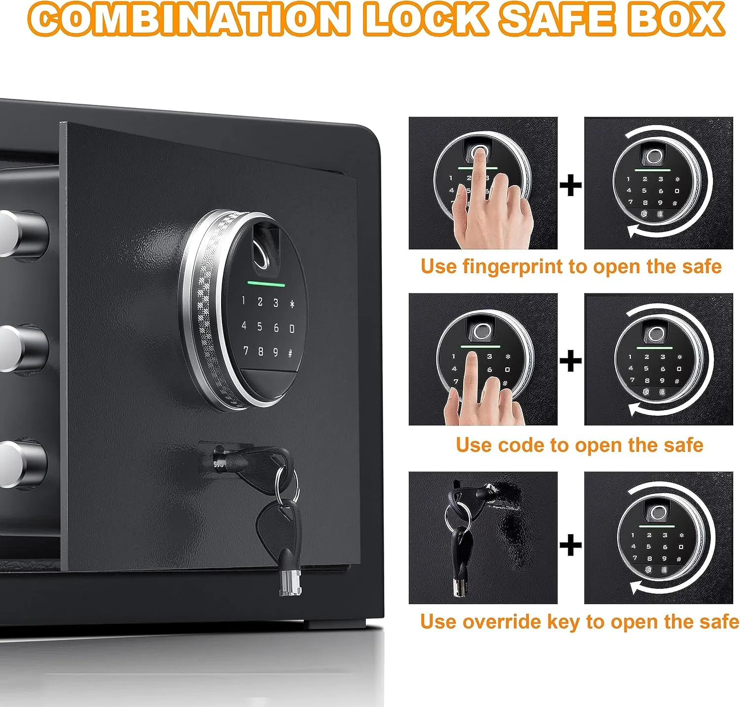 Hunter Good 1.0 Cubic Fingerprint Fireproof Home Safe With Fireproof Document Bag, Digital Security Safe With Removable Shelf Secure Cash, Jewelry and Valuables. (9.8'H X 13.8'W X 11'D)