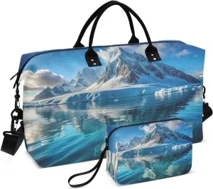 Icy Mountain Landscape Duffel Bag for Traveling, Gym Bags with Multiple Interior Pockets for Women Men Toiletry Purse Included 20.5”x 1.9” x 13.8”
