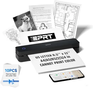 iDPRT Portable Printer Wireless for Travel, Bluetooth Thermal Printer Support for 8.5"x11" US Letter, Inkless Compatible with iOS, Android, Laptop for Office, Car and Home, School