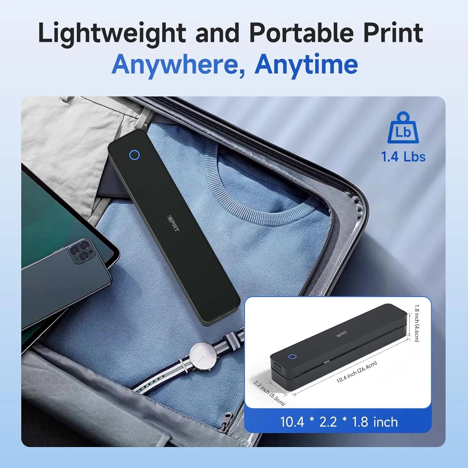 iDPRT Portable Printer Wireless for Travel, Bluetooth Thermal Printer Support for 8.5"x11" US Letter, Inkless Compatible with iOS, Android, Laptop for Office, Car and Home, School