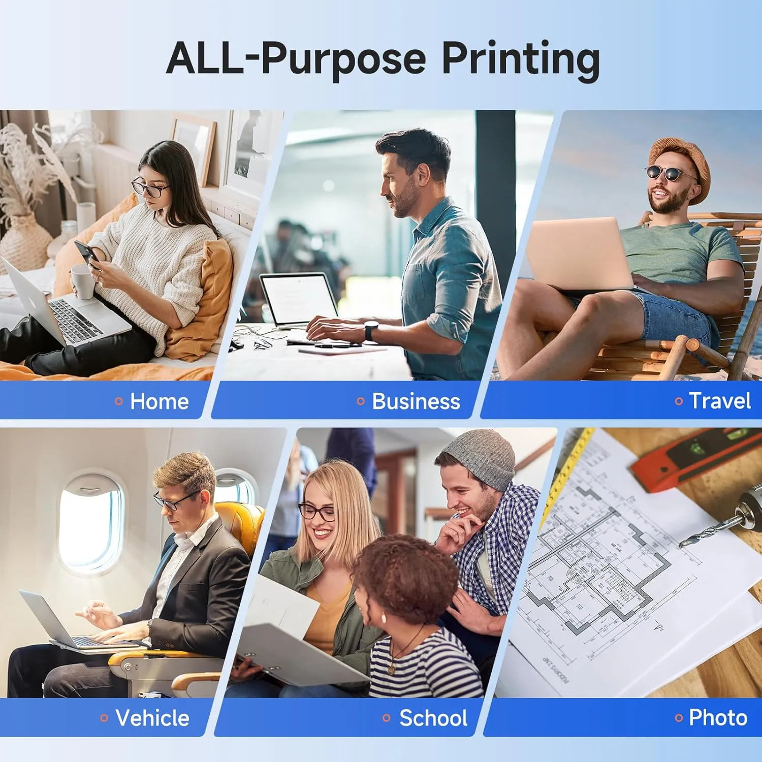 iDPRT Portable Printer Wireless for Travel, Bluetooth Thermal Printer Support for 8.5"x11" US Letter, Inkless Compatible with iOS, Android, Laptop for Office, Car and Home, School