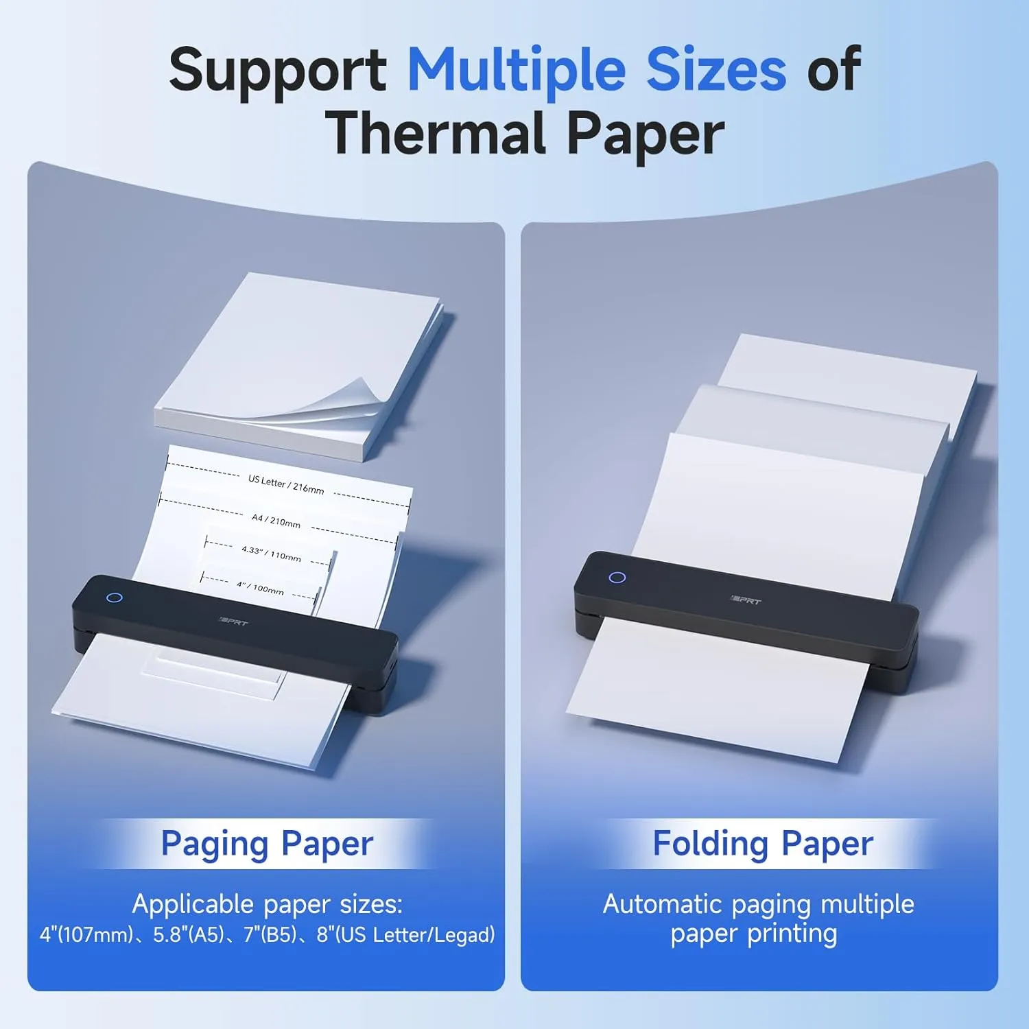 iDPRT Portable Printer Wireless for Travel, Bluetooth Thermal Printer Support for 8.5"x11" US Letter, Inkless Compatible with iOS, Android, Laptop for Office, Car and Home, School