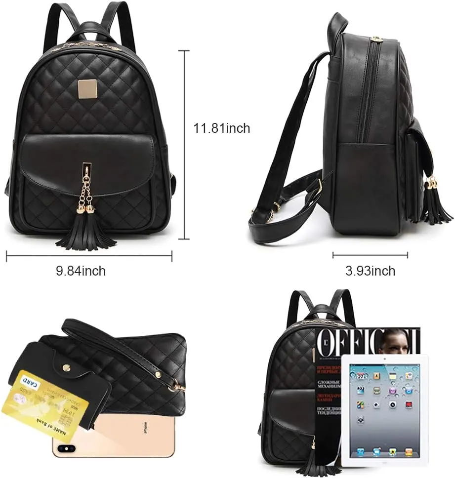 IHAYNER Women's Simple Design Quilted Mini Backpack - 3Pcs Leather Backpack Purse for Women