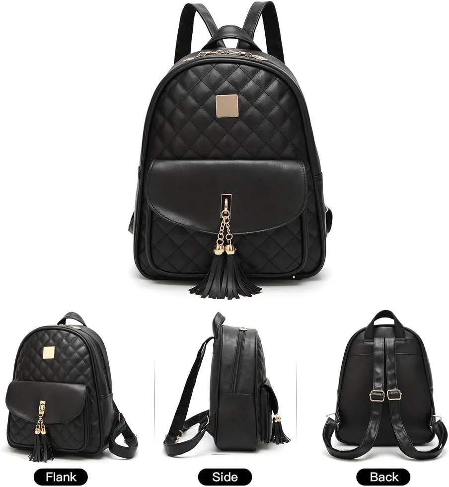 IHAYNER Women's Simple Design Quilted Mini Backpack - 3Pcs Leather Backpack Purse for Women