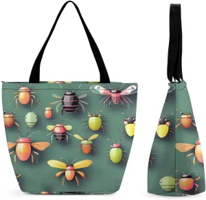 Insect Atlas Tote Bags Reusable Grocery Bags Shopping Zippered Tote for Office Graduation Travel