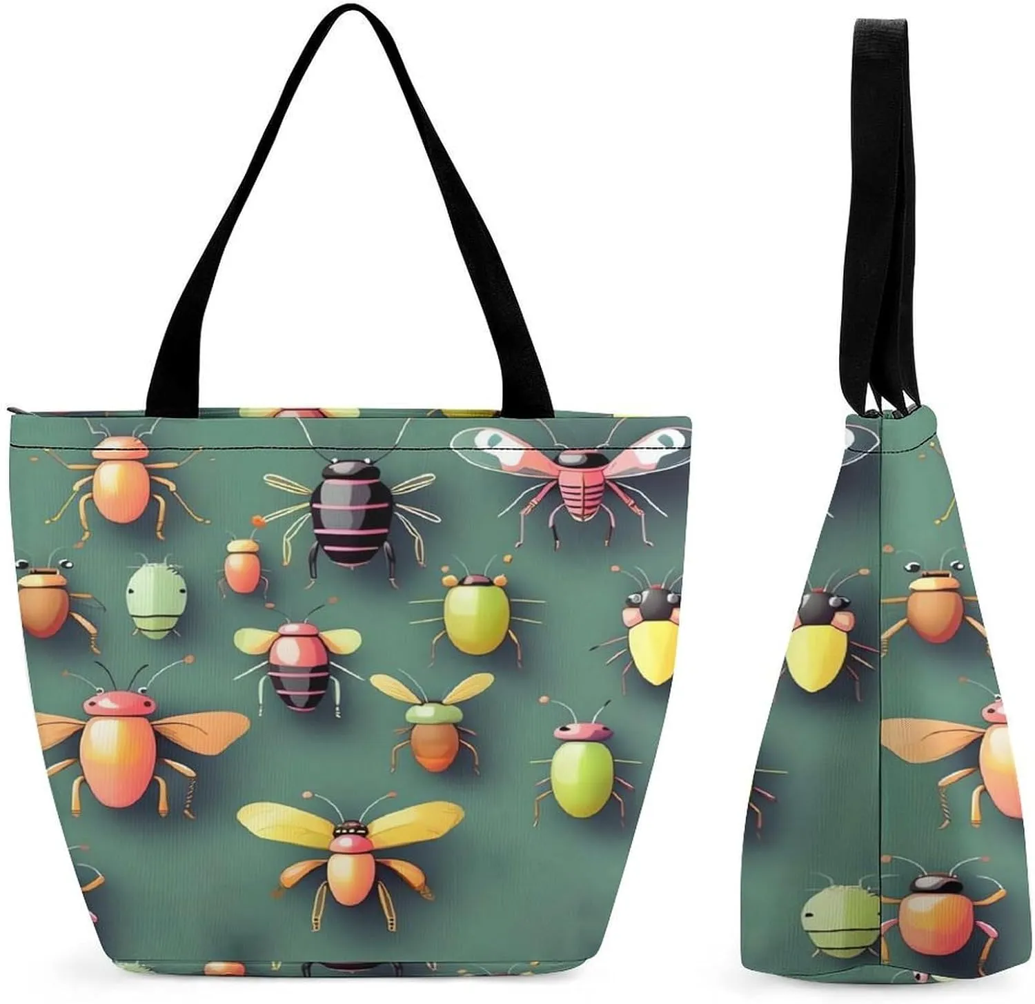 Insect Atlas Tote Bags Reusable Grocery Bags Shopping Zippered Tote for Office Graduation Travel