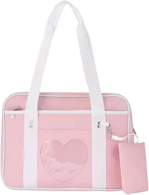 Ita Bag Heart Shape Window Japanese Handbag Large JK Bag Duffle Purse Anime Satchels for Lolita Comic DIY Cosplay Blue