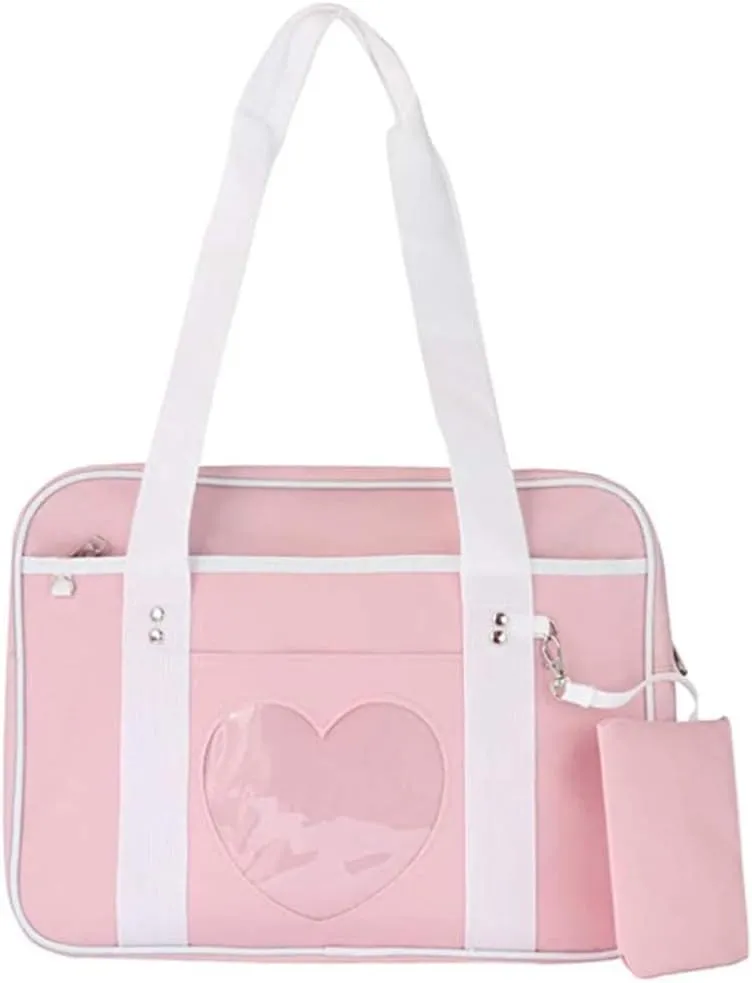 Ita Bag Heart Shape Window Japanese Handbag Large JK Bag Duffle Purse Anime Satchels for Lolita Comic DIY Cosplay Blue
