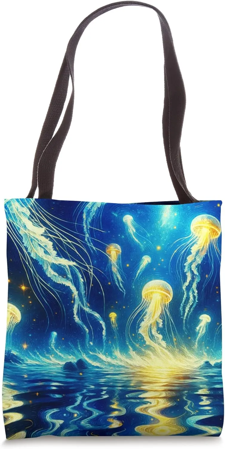 Jellyfish, Van Gogh Starry Night Style Underwater Dream Tote Bag