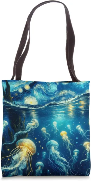 Jellyfish, Van Gogh Starry Night Style Underwater Dream Tote Bag