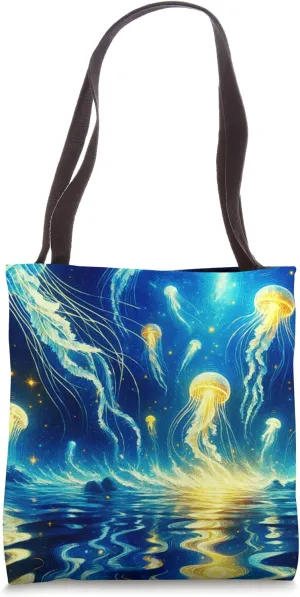 Jellyfish, Van Gogh Starry Night Style Underwater Dream Tote Bag