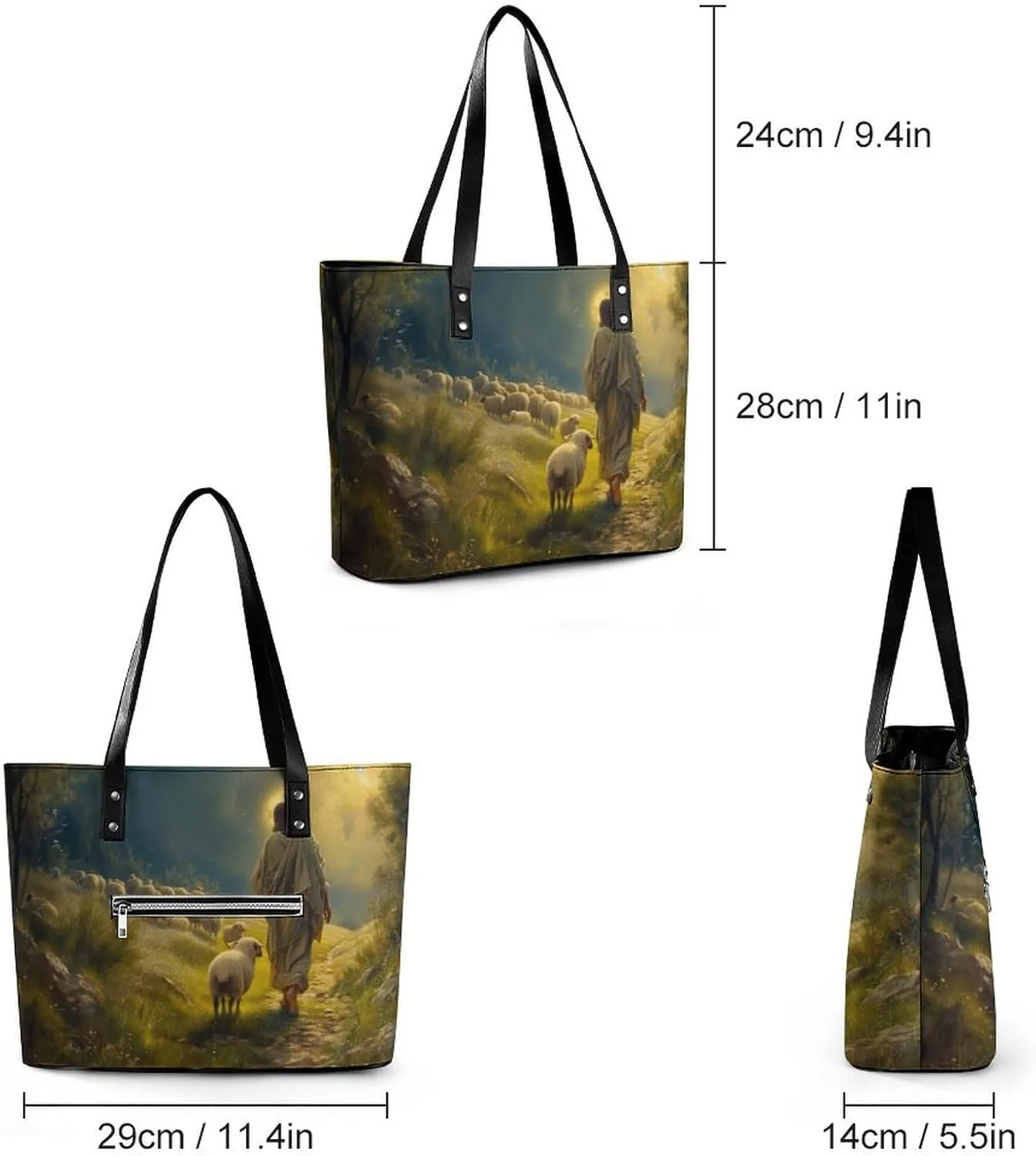 Jesus at Sunset Women Soft Leather Handbags Tote Purses Shoulder Bucket Bags