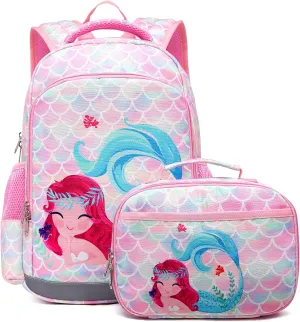 JIANYA Kids Backpack for School Girls Preschool Kindergarten Backpack with Lunch Box & Chest Strap, 15" Tall