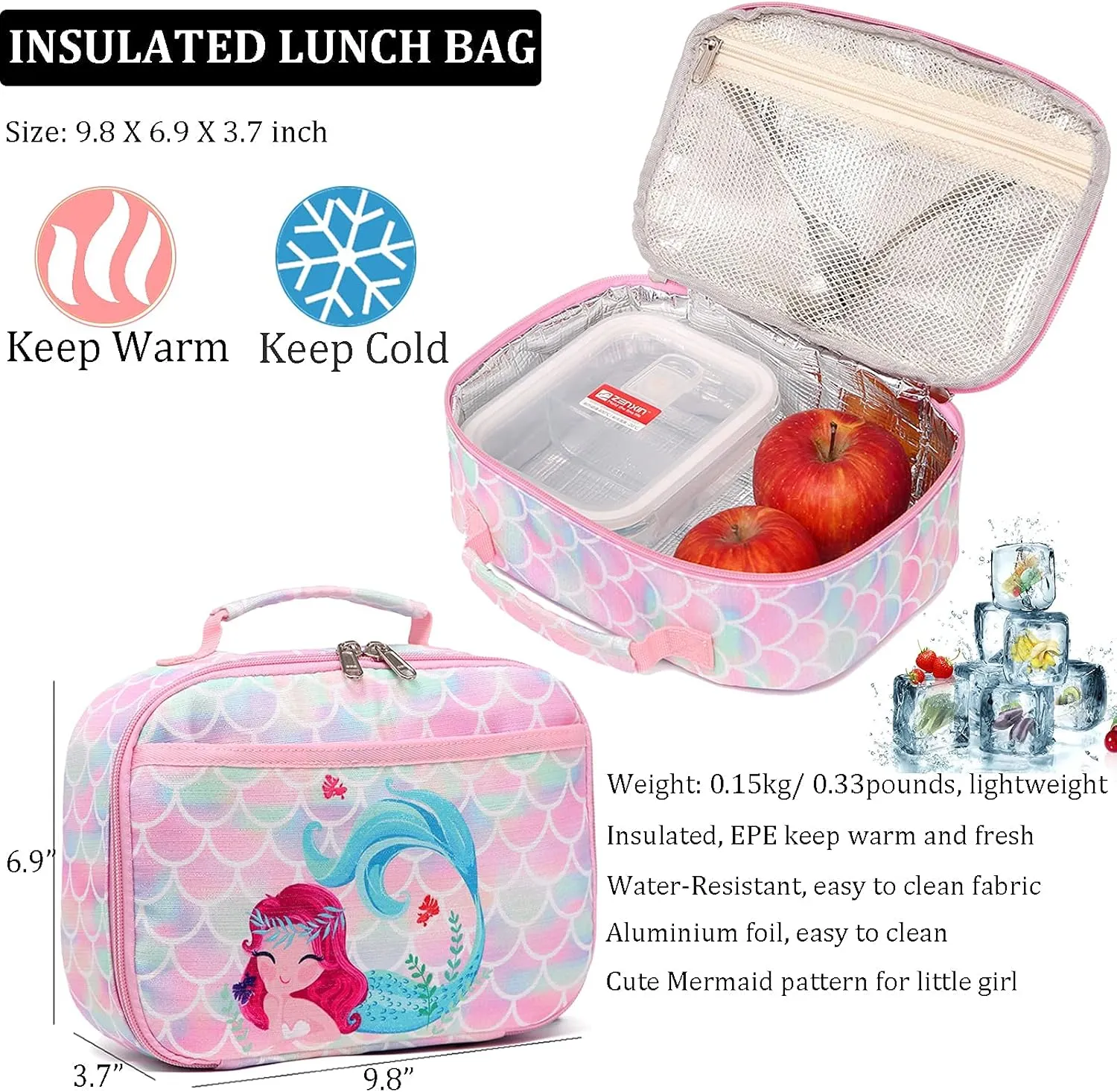 JIANYA Kids Backpack for School Girls Preschool Kindergarten Backpack with Lunch Box & Chest Strap, 15" Tall