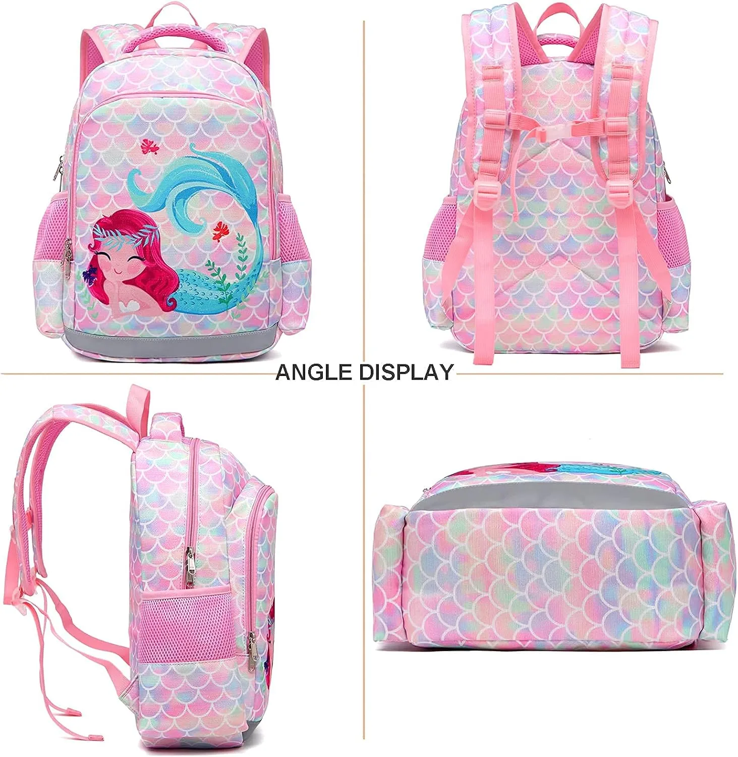 JIANYA Kids Backpack for School Girls Preschool Kindergarten Backpack with Lunch Box & Chest Strap, 15" Tall