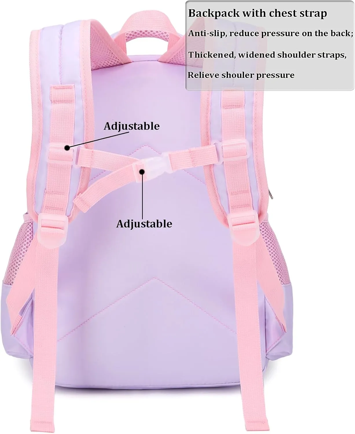 JIANYA Kids Backpack for School Girls Preschool Kindergarten Backpack with Lunch Box & Chest Strap, 15" Tall