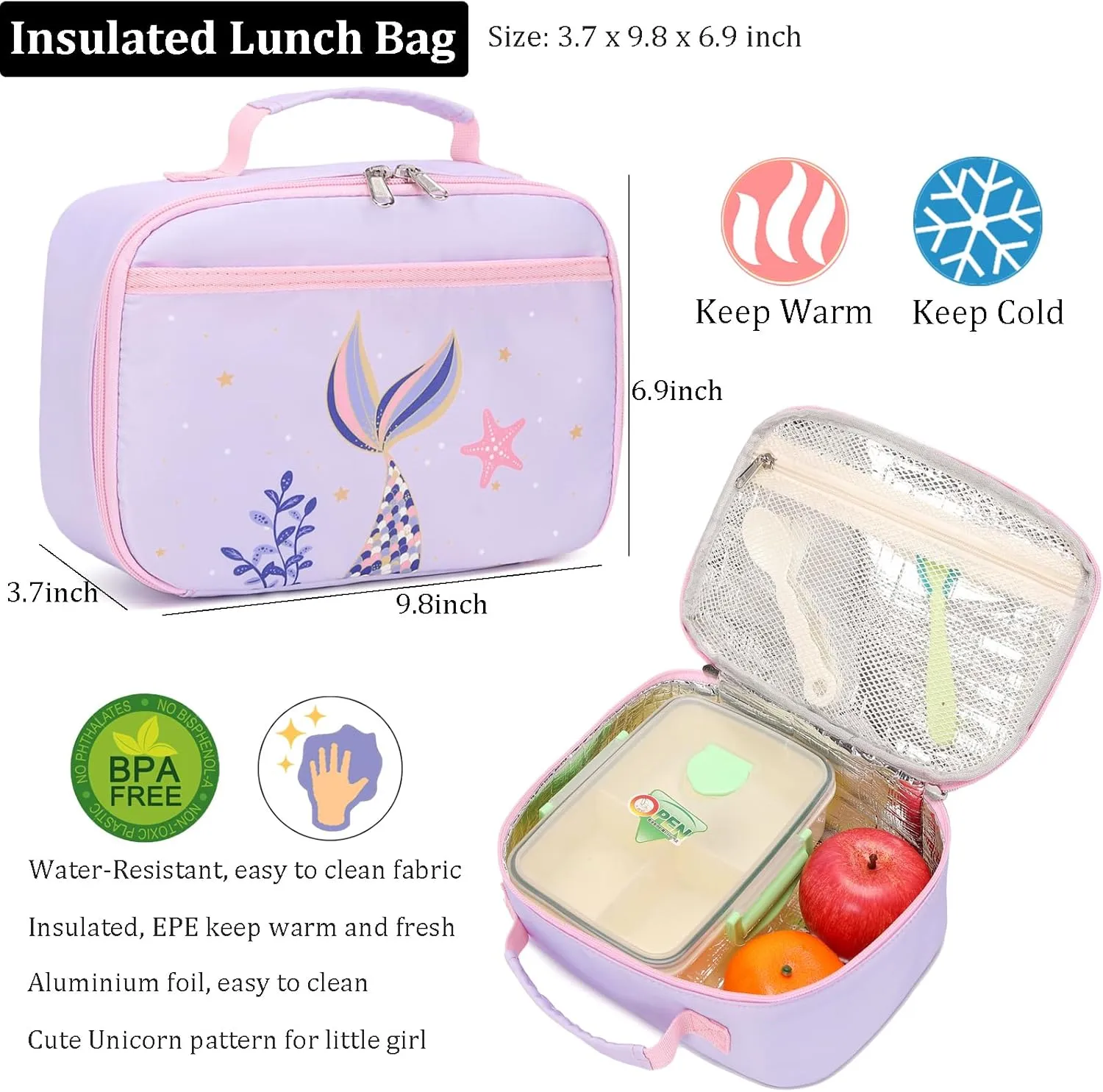 JIANYA Kids Backpack for School Girls Preschool Kindergarten Backpack with Lunch Box & Chest Strap, 15" Tall