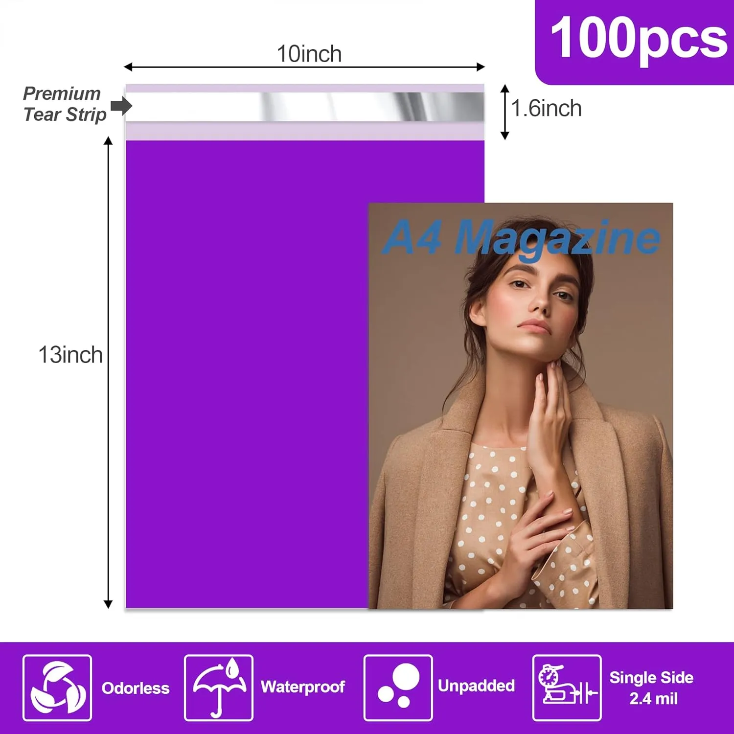 JinRuiKJ Poly Mailers 10x13 Inch 100 Pcs, Strong Adhesive Shipping Bags for Clothing, Durable Thick Mailing Envelopes with Self Seal, Packaging Bags for Small Business - Purple