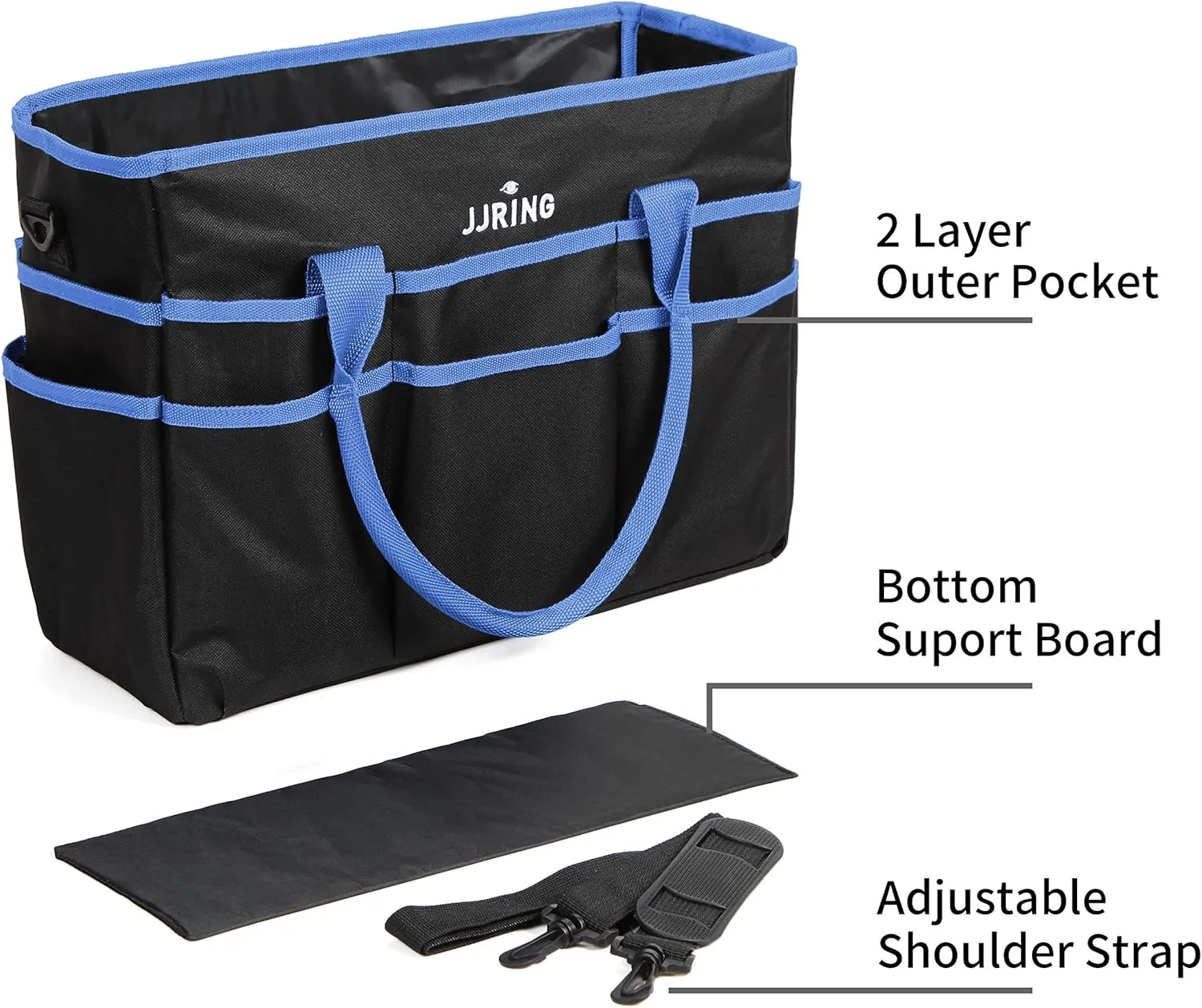 JJRING Large Multi-Functional Carrying Bag, 600D Nylon Artist Tote Bag with 16 Pockets Caddy for Art, Craft, Sewing, Make-up or School, Medical, Office Supplies Organizer, Blue