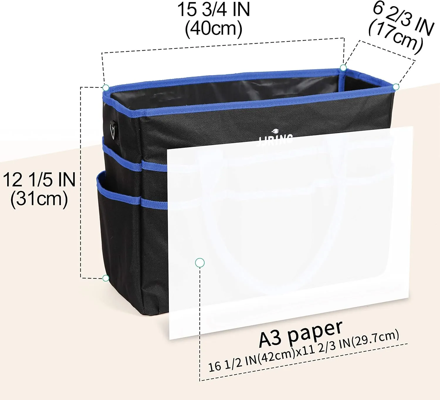 JJRING Large Multi-Functional Carrying Bag, 600D Nylon Artist Tote Bag with 16 Pockets Caddy for Art, Craft, Sewing, Make-up or School, Medical, Office Supplies Organizer, Blue