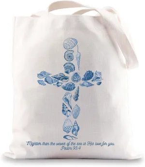 JNIAP Beachy Christian Tote Bag Christian Gift Mightier Than The Waves Of The Sea Is His Love For You Shoulder Bag