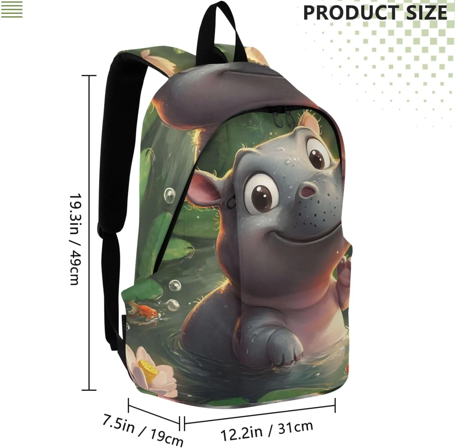 Joisal Cute Cartoon Hippopotamus Casual Backpack for Men Women Simple Bookbag Cool College Student