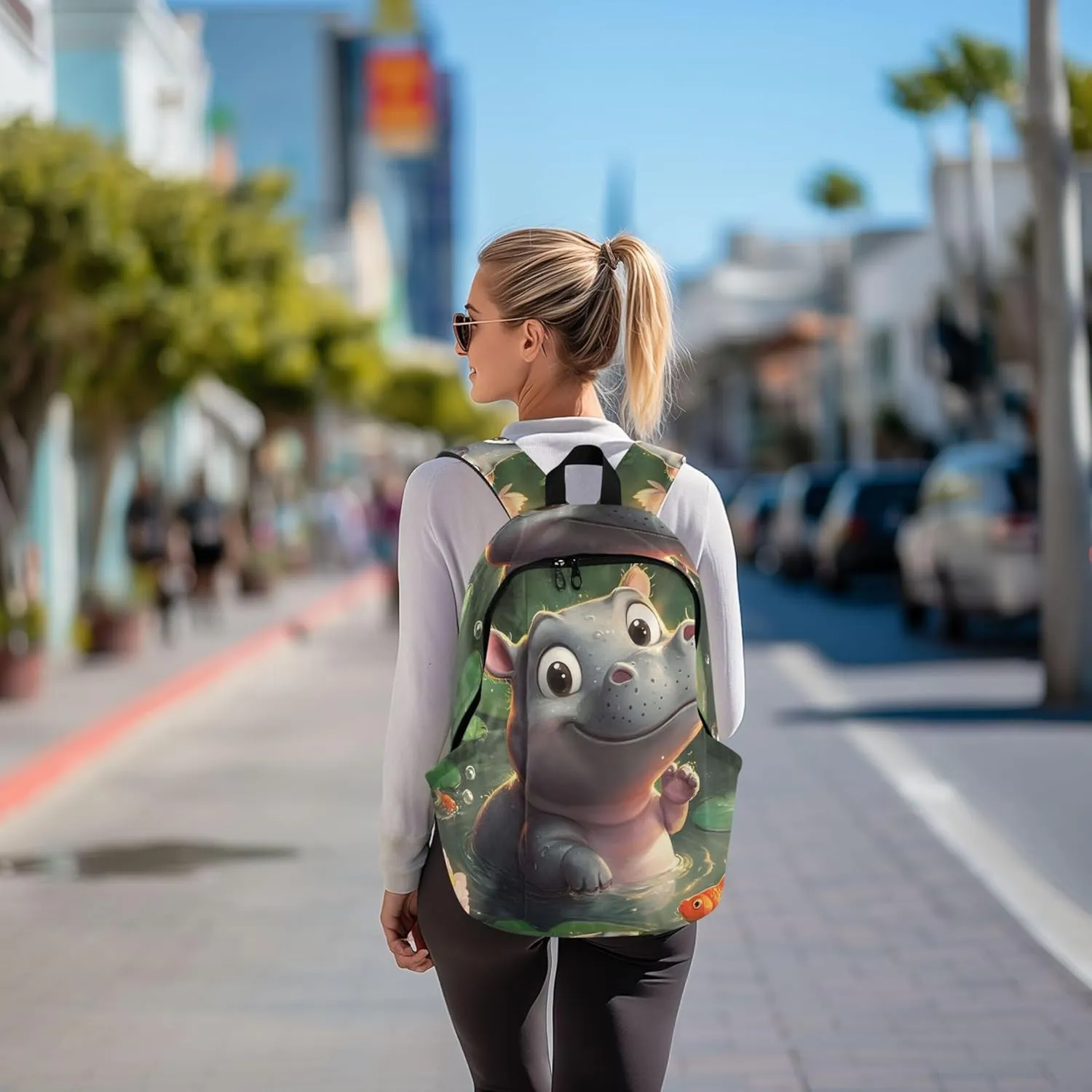 Joisal Cute Cartoon Hippopotamus Casual Backpack for Men Women Simple Bookbag Cool College Student