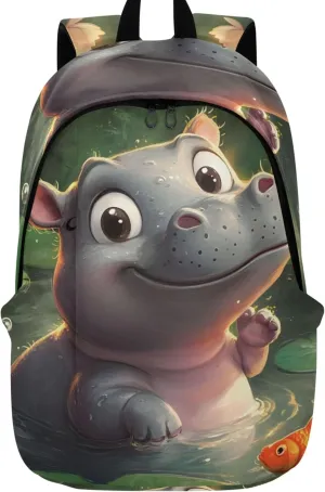 Joisal Cute Cartoon Hippopotamus Casual Backpack for Men Women Simple Bookbag Cool College Student