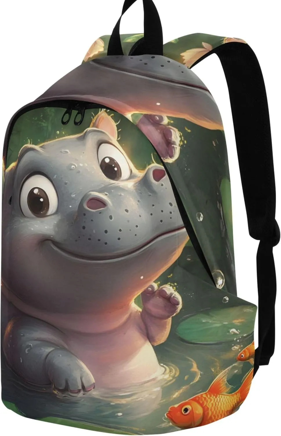 Joisal Cute Cartoon Hippopotamus Casual Backpack for Men Women Simple Bookbag Cool College Student