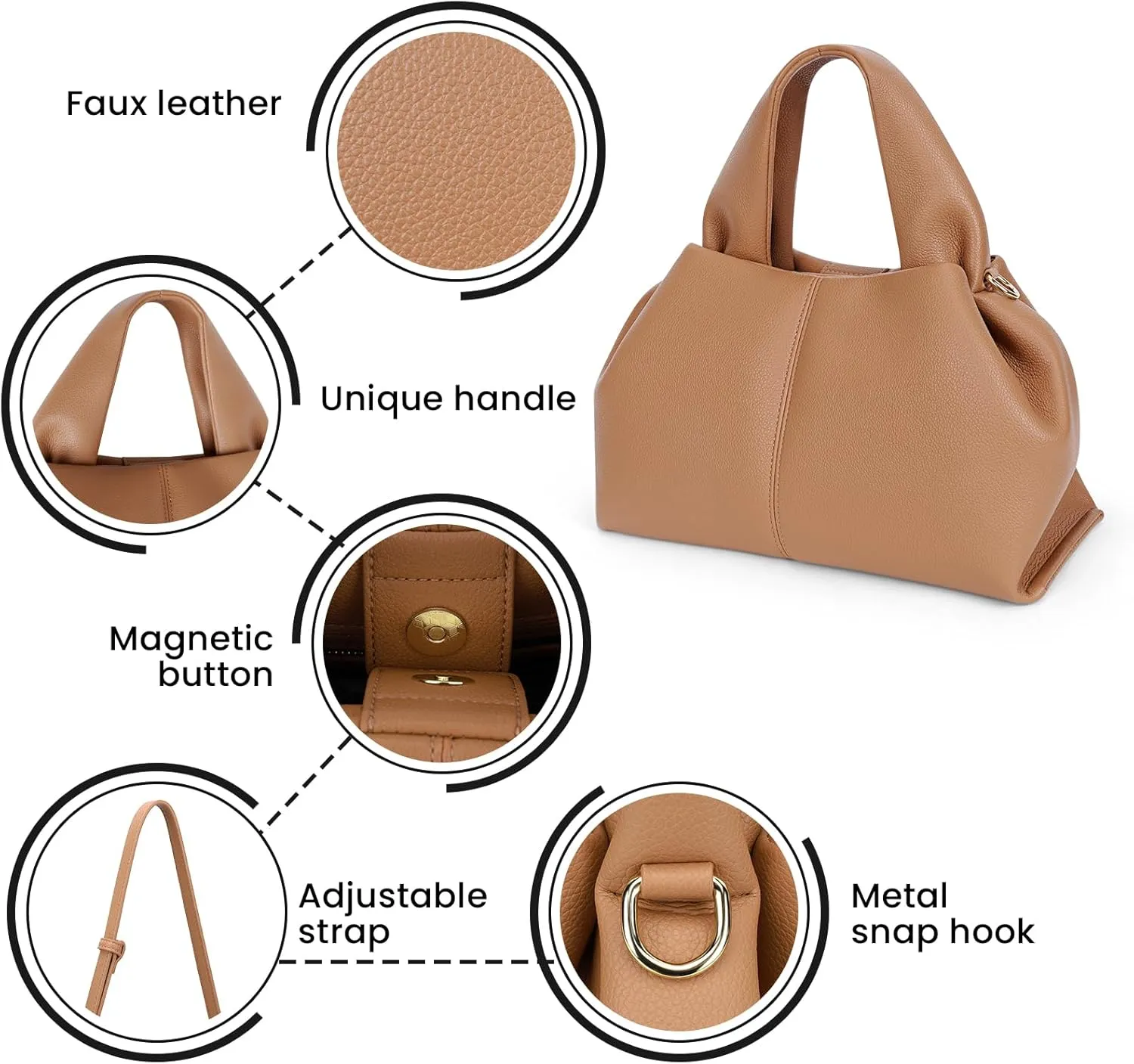 JQWYGB Cloud Pouch Dumpling Clutch Purse Women Tote Shoulder Retro Crossbody Bag with Removable Strap
