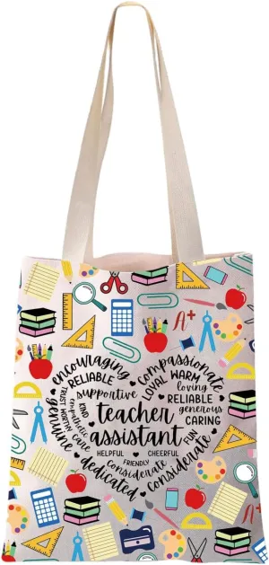 JYTAPP Teacher Assistant Canvas Tote Bag New Teacher Assistant Gift Teacher Aide Gift Teacher Bag Teacher Appreciation Gifts, Beige