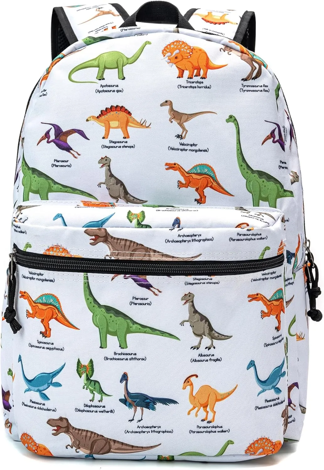 K-Cliffs Classic Backpack Basic Student Campus Daypack Simple Travel Rucksack with Chromebook Laptop Pocket Water Bottle Holder Padded Straps Printed Dinosaur Pattern White