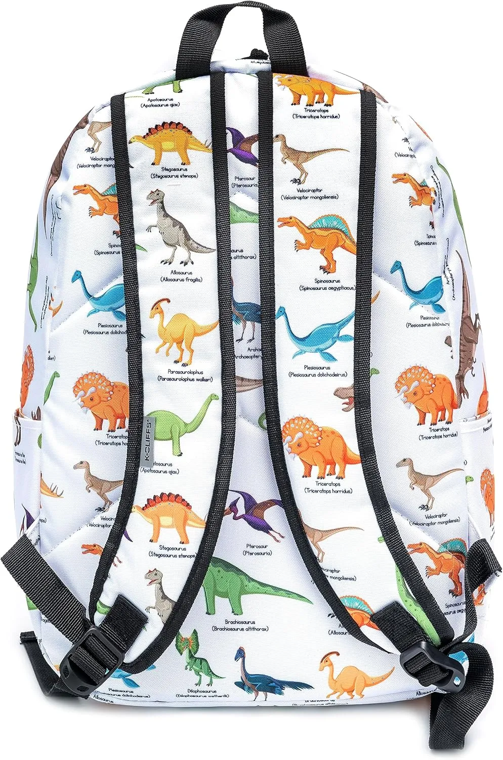 K-Cliffs Classic Backpack Basic Student Campus Daypack Simple Travel Rucksack with Chromebook Laptop Pocket Water Bottle Holder Padded Straps Printed Dinosaur Pattern White