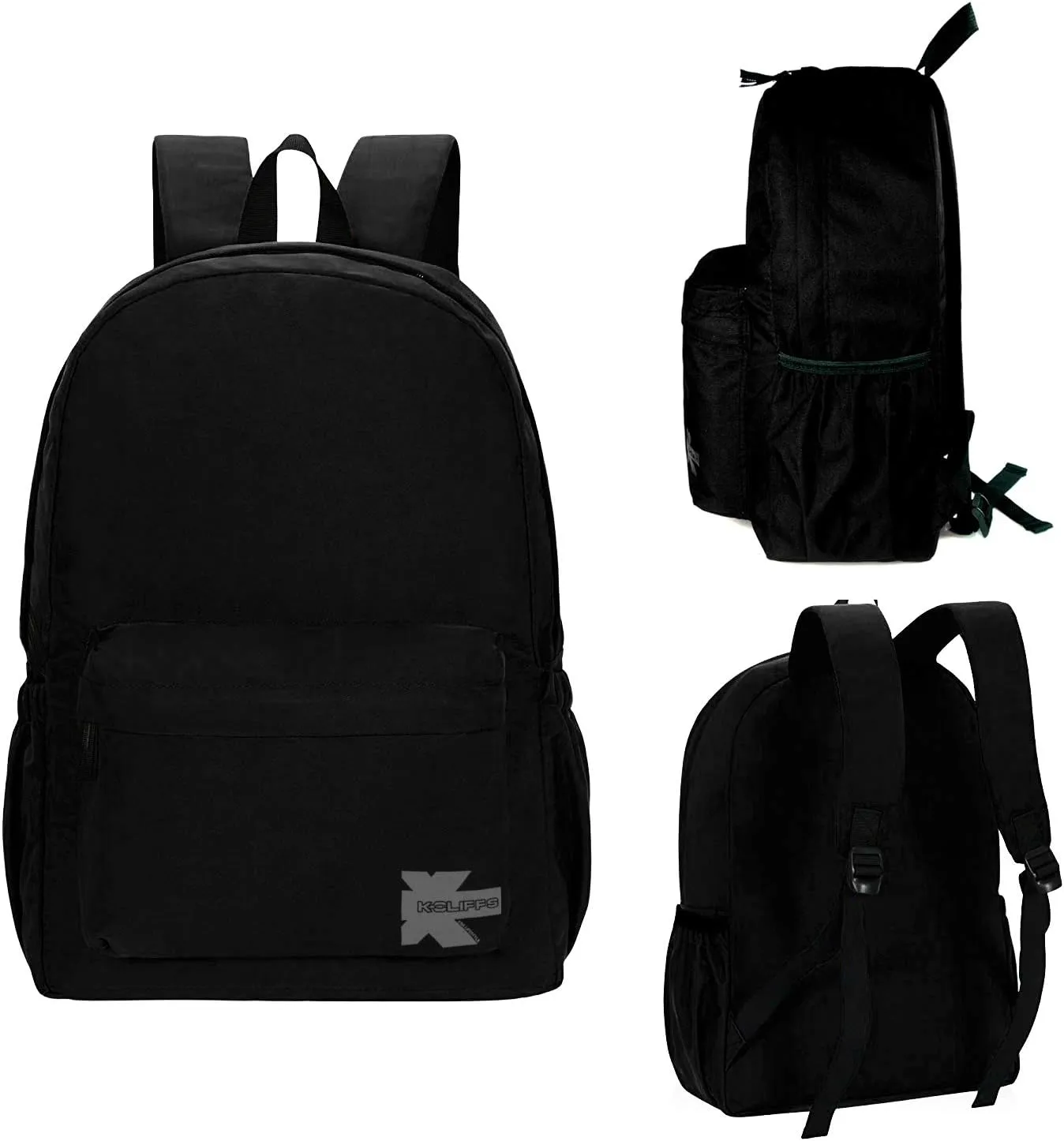 K-Cliffs Classic Backpack Quality Student Bookbag Basic Travel Daypack w/Water Bottle Pockets Black